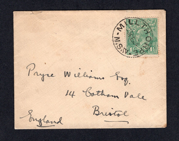 AUSTRALIA  -  1924  -  CANCELLATION: Cover franked 1918 1½d green 'GV Head' issue (SG 61) tied by fine MILTHORPE N.S.W. cds.  Addressed to UK.  (AUS/111)