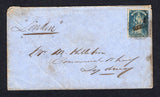AUSTRALIAN STATES - VICTORIA  -  1859  -  QUEEN ON THRONE ISSUE: Cover franked 1858 6d deep blue 'Queen on Throne' issue (SG 73) tied by large barred '1' cancel with small MELBOURNE cds and fine SHIP LETTER SYDNEY cds on reverse.  Addressed to Sydney and endorsed on front "London" (ship name) with additional manuscript on reverse '3 Casks Returned pr London'. Some discolouration around edges due to aging but scarce.  (AUS/176)
