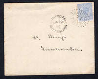 AUSTRALIAN STATES - QUEENSLAND - 1893 - CANCELLATION: Cover franked with single 1890 2d pale blue QV issue (SG 189) tied by fine numeral '71' sunburst cancel with NUNDAH cds alongside. Addressed to TOOWOOMBA with transit and arrival marks on reverse.  (AUS/17725)