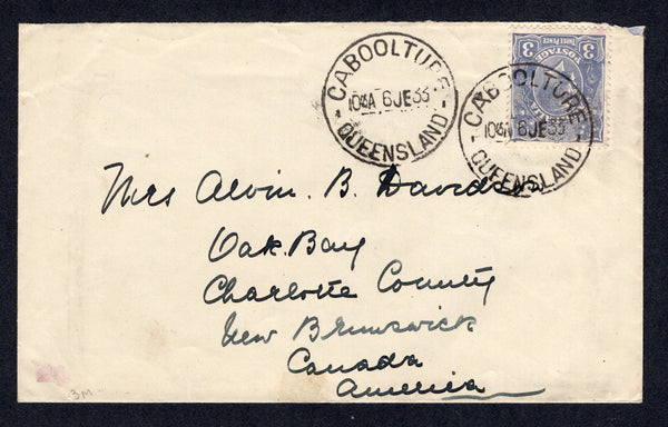 AUSTRALIA - 1933 - CANCELLATION: Cover franked with single 1931 3d ultramarine 'GV Head' issue (SG 128) tied by large CABOOLTURE QUEENSLAND cds. Addressed to CANADA with feint arrival cds on reverse.  (AUS/17741)