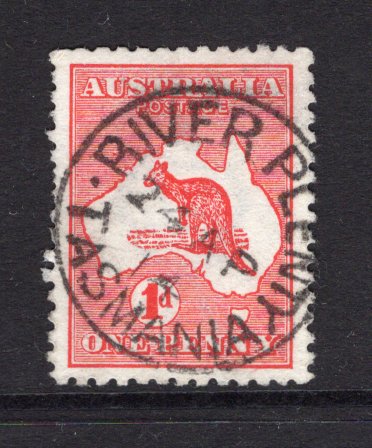 AUSTRALIA - 1913 - CANCELLATION: 1d red 'Roo' issue, Die 2 used with superb complete strike of RIVER PLENTY TASMANIA cds dated 24 APR 1914. (SG 2d)  (AUS/23809)
