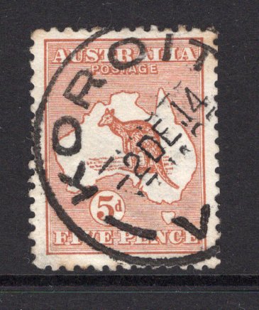 AUSTRALIA - 1913 - CANCELLATION: 5d chestnut 'Roo' issue used with fine strike of KOROIT VIC cds dated 2 DEC 1914. (SG 8)  (AUS/23814)