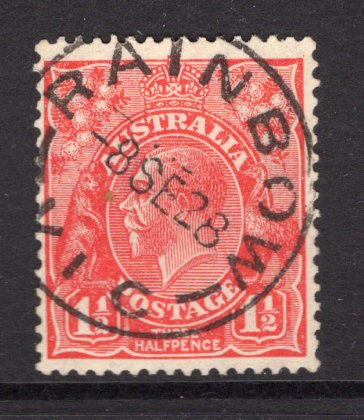 AUSTRALIA - 1926 - CANCELLATION: 1½d scarlet 'GV Head' issue, perf 12½ x 13½ used with superb strike of RAINBOW VIC cds dated 8 SEP 1928. (SG 96)  (AUS/23833)