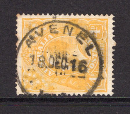 AUSTRALIA - 1914 - CANCELLATION: 4d lemon yellow 'GV Head' issue used with fine strike of AVENEL VIC cds dated 18 DEC 1916. (SG 22b)  (AUS/23849)