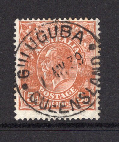 AUSTRALIA - 1931 - CANCELLATION: 5d orange brown 'GV Head' issue used with fine central strike of GULUGUBA QUEENSLAND cds dated 1 MAY 1939. Scarce. (SG 130)  (AUS/23854)