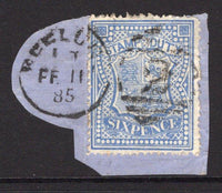 AUSTRALIAN STATES - VICTORIA - 1884 - STAMP DUTY ISSUE: 6d dull blue 'Stamp Duty' issue, perf 12 x 12½ tied on small piece by GEELONG duplex cancel dated FEB 11 1885. (SG 255a)  (AUS/27256)