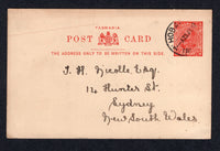 AUSTRALIAN STATES - TASMANIA - 1907 - POSTAL STATIONERY: 1d scarlet red on buff 'EVII' postal stationery card (H&G 9c) used with HOBART cds dated 23 JUL 1907. Addressed to SYDNEY, NSW.  (AUS/37415)