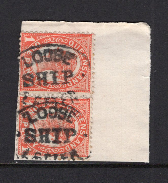 AUSTRALIAN STATES - QUEENSLAND - 1896 - CANCELLATION & MARITIME: 1d vermilion QV issue, a pair used on small piece with two strikes of undated oval LOOSE SHIP LETTER cancel in black. (SG 229)  (AUS/40070)