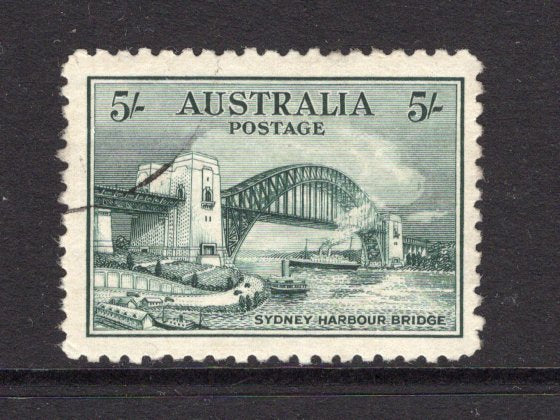AUSTRALIA - 1932 - COMMEMORATIVES: 5/- blue green 'Sydney Harbour Bridge' issue a superb used copy with light cds cancel. (SG 143)  (AUS/4265)