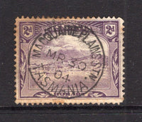 AUSTRALIAN STATES - TASMANIA - 1902 - CANCELLATION: 2d purple 'Pictorial' issue used with complete strike of MACQUARIE PLAINS STATION cds dated MR 30 1904. Rated 'R' in Campbell & Purves. Stamp has small faults. (SG 239)  (AUS/9074)