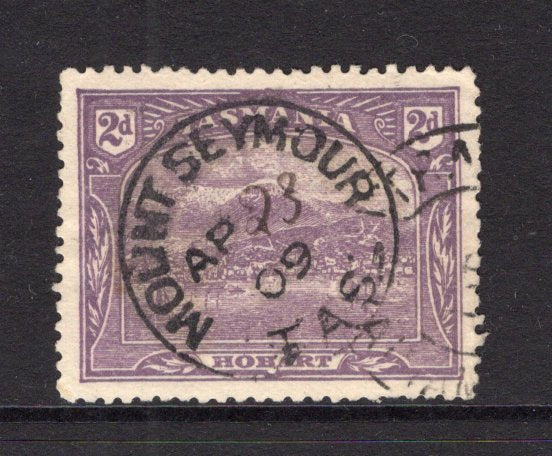 AUSTRALIAN STATES - TASMANIA - 1905 - CANCELLATION: 2d plum 'Pictorial' issue used with complete strike of MOUNT SEYMOUR cds dated AP 23 1909, the '23' has been added in manuscript. Rated 'R' in Campbell & Purves. (SG 251)  (AUS/9076)