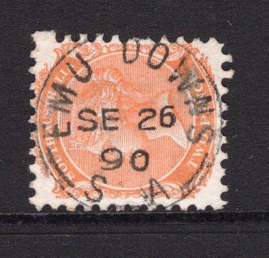 AUSTRALIAN STATES - SOUTH AUSTRALIA - 1890 - CANCELLATION: 2d orange red QV issue used with superb central strike of EMU DOWNS cds dated SEP 26 1890. Scarce. (SG 168)  (AUS/9110)