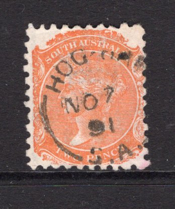 AUSTRALIAN STATES - SOUTH AUSTRALIA - 1891 - CANCELLATION: 2d orange red QV issue used with good strike of HOG-BAY cds dated NOV 7 1891. Hog bay was the first P.O. To be located on KANGAROO ISLAND. Very scarce. (SG 168)  (AUS/9112)