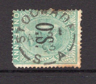 AUSTRALIAN STATES - SOUTH AUSTRALIA - 1893 - CANCELLATION: 1d green QV issue used with fine complete strike of STOCKADE cds dated AUG 31 1893. This was the P.O. for Yatala Labour Prison. Stamp has rounded corner. (SG 173)  (AUS/9124)