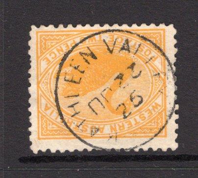 AUSTRALIAN STATES - WESTERN AUSTRALIA - 1925 - CANCELLATION: 2d yellow 'Swan' issue used with fine central strike of KATHLEEN VALLEY cds of the East Murchison goldfield dated 22 JUN 1925. This office was only in operation from 1903 - 1927. A scarce mark. (SG 113)  (AUS/9200)