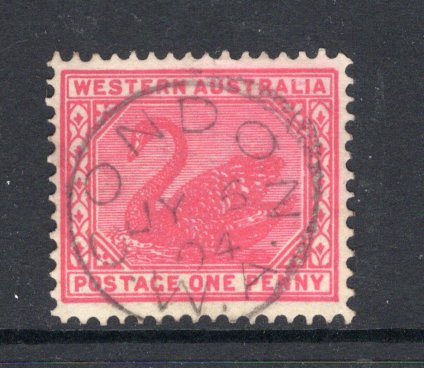 AUSTRALIAN STATES - WESTERN AUSTRALIA - 1904 - CANCELLATION: 1d carmine rose 'Swan' issue used with superb central strike of CONDON cds dated JY 6 1904. Scarce. (SG 117)  (AUS/9202)