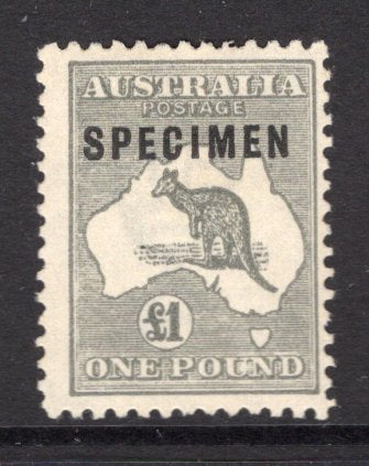 AUSTRALIA - 1923 - KANGAROO ISSUE: £1 grey 'Roo' issue with 'SPECIMEN' overprint in black. Very fine. (SG 75s)  (AUS/9494)