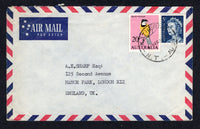 AUSTRALIA  -  1968  -  NORTHERN TERRITORY: Airmail cover franked 1966 5c & 20c QE2 issue (SG 386c & 394) tied by KATHERINE N.T. cds.  Addressed to UK with senders address on reverse 'Nutwood Downs Station, Freebag, Katherine NT'.  (AUS/94)