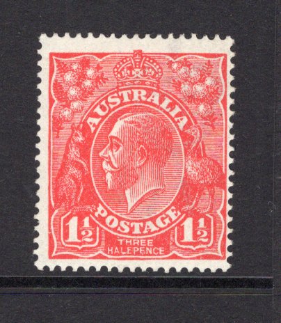 AUSTRALIA - 1924 - VARIETY: 1½d scarlet 'GV Head' issue with variety 'HALEPENNY' for 'HALFPENNY'. A fine mint copy. (SG 77b)  (AUS/9501)