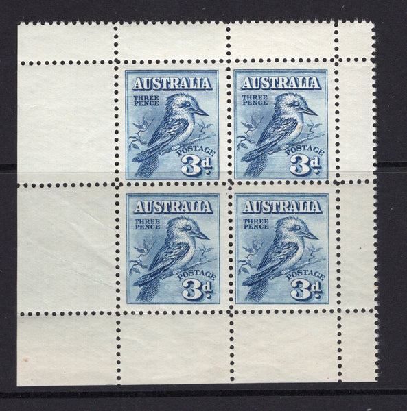 AUSTRALIA - 1928 - MULTIPLE: 3d blue 'Kookaburra' issue the complete miniature sheet of four with gutters all round fine mint. (SG MS106a)  (AUS/9518)
