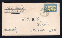 BAHAMAS - 1953 - CANCELLATION: Cover franked with 1938 6d olive green & light blue GVI issue (SG 159) tied by fine strike of ROSES cds. Addressed to USA.  (BAH/17815)