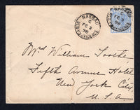 BAHAMAS - 1898 - QV ISSUE: Cover franked with 1884 2½d ultramarine QV issue (SG 52) tied by fine NASSAU NEW PROVIDENCE cds dated FEB 2 1898. Addressed to USA with arrival cds on reverse.  (BAH/39250)