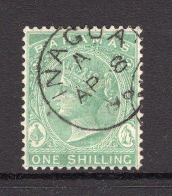 BAHAMAS - 1882 - CANCELLATION: 1/- blue green QV issue, watermark 'Crown CA', perf 14, a fine used copy with lovely 'INAGUA' cds dated AP 8 1896. (SG 44a)  (BAH/9650)