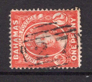 BAHAMAS - 1863 - CANCELLATION: 1d scarlet vermilion 'Chalon' issue used with fine complete strike of barred numeral '27' used to cancel mail from the Out Islands. (SG 33)  (BAH/9673)