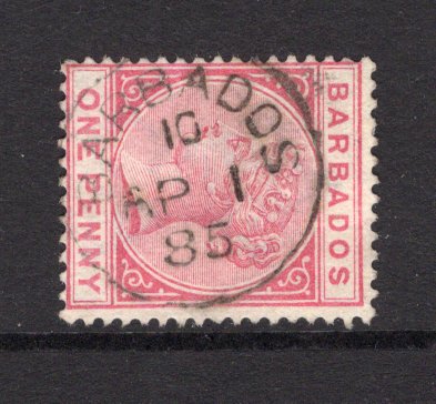 BARBADOS - 1882 - CANCELLATION: 1d rose QV issue superb used with complete strike of BARBADOS '10' cds of ST. PETER dated APR 1 1885. (SG 91)  (BAR/11138)