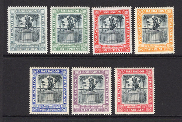 BARBADOS - 1906 - COMMEMORATIVE ISSUES: 'Nelson Centenary' issue the set of seven fine mint. (SG 145/151)  (BAR/11152)