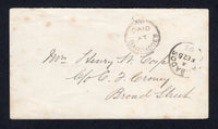 BARBADOS - 1893 - STAMP SHORTAGE: Stampless local cover with fine strike of the 'PAID AT BARBADOES' Crown circle handstamp used to indicate payment on local mail due to a shortage of ½d stamps with BARBADOS duplex cds dated FEB 25 1893. Addressed locally within BRIDGETOWN. Scarce.  (BAR/17878)