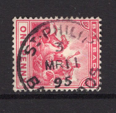 BARBADOS - 1893 - CANCELLATION: 1d carmine used with fine strike of ST. PHILIP '3' cds dated MAR 11 1895. (SG 107)  (BAR/40492)