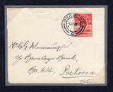BASUTOLAND - 1937 - CANCELLATION: Cover FRONT from the 'C.G. Mummery, Barclays Bank' correspondence franked with 1933 1d scarlet 'GV' issue (SG 2) tied by fine PHAMONG cds dated 1 APR 37. Addressed to PRETORIA TRANSVAAL.  Ex A. H. Scott collection. Illustrated on page 219 of 'The Cancellations & Postal Markings of Basutoland' by A. H. Scott.  (BAS/1641)