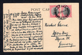 BASUTOLAND - 1929 - FORERUNNERS: SOUTH AFRICA: Sepia PPC - 'Basutoland A Typical Village' franked on message side with 1930 pair 1d black & carmine 'Ship' issue (SG 43) tied by fine MORIJA cds. Addressed to GERMANY.  (BAS/1683)