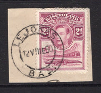 BASUTOLAND - 1950 - CANCELLATION: 2d bright purple GVI issue tied on piece by fine strike of LEJONES cds dated 12 AUGUST 1950. Ex A. H. Scott collection. Cancel illustrated on page 80 of 'The Cancellations & Postal Markings of Basutoland' by A. H. Scott. (SG 21)  (BAS/1698)