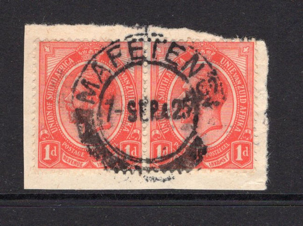 BASUTOLAND - 1925 - FORERUNNERS: South African pair 1d scarlet 'GV Head' issue used on small piece with fine strike of MAFETENG cds dated 1 SEP 1925. (SG 4b)  (BAS/1707)