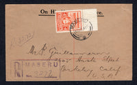 BASUTOLAND - 1941 - REGISTRATION: Printed 'O.H.M.S.' cover franked with single 1938 1/- red orange GVI issue (SG24) tied by MASERU cds dated 10 JUL 1941 with boxed 'MASERU' registration handstamp alongside. Addressed to USA with transit & arrival marks on reverse.  (BAS/17919)