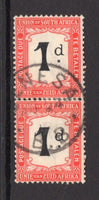 BECHUANALAND - 1916 - SOUTH AFRICA USED IN BECHUANALAND & CANCELLATION: 1d black & scarlet 'Postage Due' issue of South Africa, a fine vertical pair used with good strike of GENESA B.B. cds dated AUG 24 1916. Rare & unrecorded. (SG D2)  (BEC/11231)