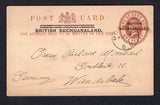 BECHUANALAND - 1909 - POSTAL STATIONERY: 1d red brown QV postal stationery card of the Cape of Good Hope with 'BRITISH BECHUANALAND' overprint (H&G 5) used with fine MOCHUDI cds. Addressed to GERMANY. Scarce.  (BEC/17928)