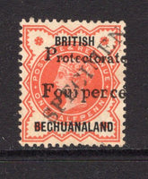 BECHUANALAND - 1889 - SPECIMEN: 4d on ½d vermilion QV issue of Great Britain with 'PROTECTORATE FOURPENCE' overprint in black and diagonal 'SPECIMEN' handstamp also in black, a fine copy without gum. (SG 53s)  (BEC/24942)