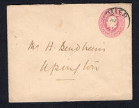 BECHUANALAND - Circa 1905 - CANCELLATION & CAPE OF GOOD HOPE USED IN BECHUANALAND: 1d pink on heavy laid paper Cape of Good Hope EVII postal stationery envelope (H&G B5) used with good strike of MIER B.B. cds. Addressed to UPINGTON with arrival cds on reverse. Scarce.  (BEC/27408)