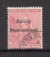 BECHUANALAND - 1885 - CLASSIC ISSUE: 3d pale claret Cape of Good Hope issue, wmk 'Crown CA' with 'British Bechuanaland' overprint in black fine used with part VRYBURG cds. (SG 2)  (BEC/28971)