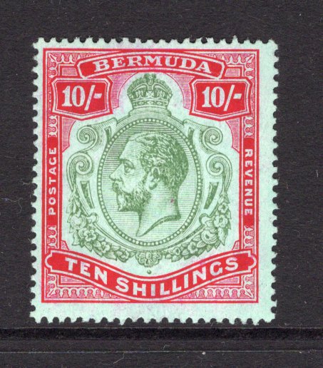 BERMUDA - 1918 - GV ISSUE: 10/- green & carmine on pale bluish green GV 'Key Type' issue. A fine mint copy. (SG 54)  (BER/11264)