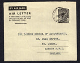 BERMUDA - 1952 - POSTAL STATIONERY: 6d black on grey GVI postal stationery airletter (H&G F-G3) used with fine HAMILTON cds. Addressed to UK. Commercial use.  (BER/17992)