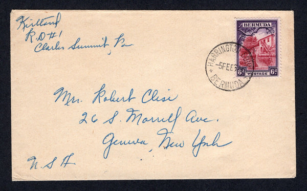 BERMUDA - 1952 - CANCELLATION: Cover franked with single 1936 6d carmine lake & violet (SG 104) tied by fine HARRINGTON SOUND cds. Addressed to USA.  (BER/18006)