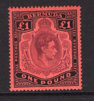 BERMUDA - 1938 - GVI ISSUE: £1 pale purple & dull black on pale red 'Chalk Surfaced' paper GVI 'Key Type' issue, 1941 printing, comb perf 14 x 13¾. A fine mint copy. (SG 121b, Murray Payne #16a)  (BER/24961)