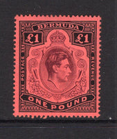 BERMUDA - 1938 - GVI ISSUE: £1 deep purple & jet black on pale red 'Chalk Surfaced' paper GVI 'Key Type' issue, 1945 printing, comb perf 14 x 13¾. A fine mint copy. (SG 121c, Murray Payne #16c)  (BER/24962)