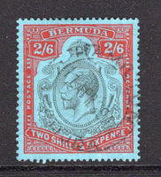 BERMUDA - 1924 - GV ISSUE & VARIETY: 2/6 black & carmine on grey blue GV 'Key Type' issue with variety DAMAGED LEAF AT BOTTOM RIGHT (R 5/6), a very fine used copy with light HAMILTON cds dated 11 APR 1929. (SG 89f)  (BER/28856)