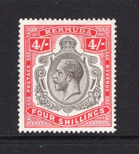 BERMUDA - 1918 - GV ISSUE: 4/- black & carmine GV 'Key Type' issue, a fine mint copy. (SG 52b)  (BER/32618)