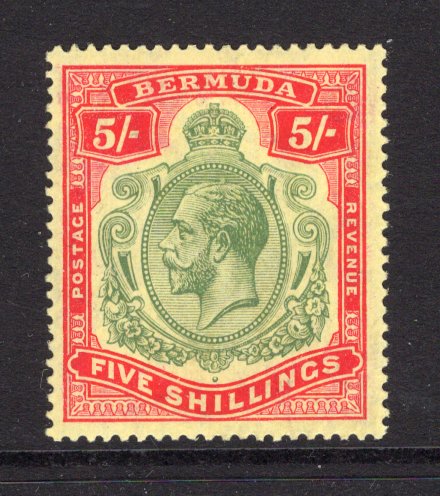 BERMUDA - 1918 - GV ISSUE: 5/- deep green & deep red on yellow GV 'Key Type' issue. A fine mint copy. (SG 53)  (BER/32619)